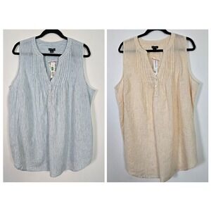 New Directions Curvy Sleeveless Tunic Womens 2X Blue Tan Striped 2 Pack Beachy